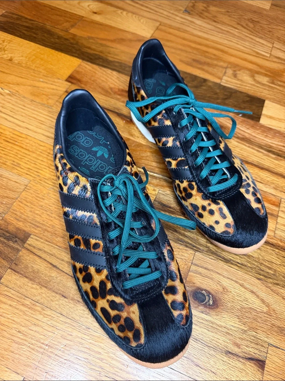 adidas Originals Leopard-Print Sneakers with Teal Laces